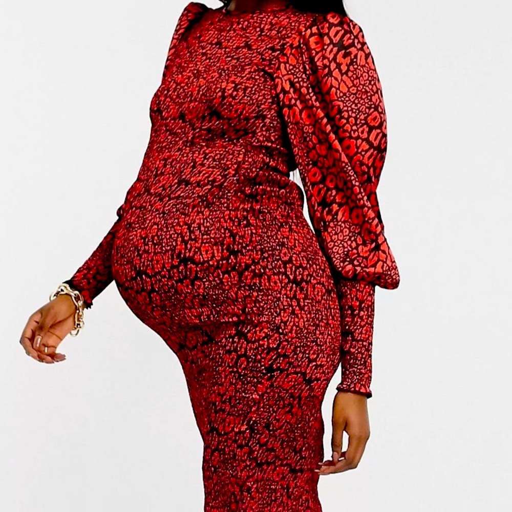 Maternity Red leopard midi dress